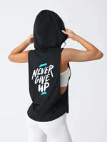 Women's Quick-Dry Breathable Sport Vest - Slimming Fit Hooded Design with "Never Give Up" Back Print Collar Summer Gym - Image 3