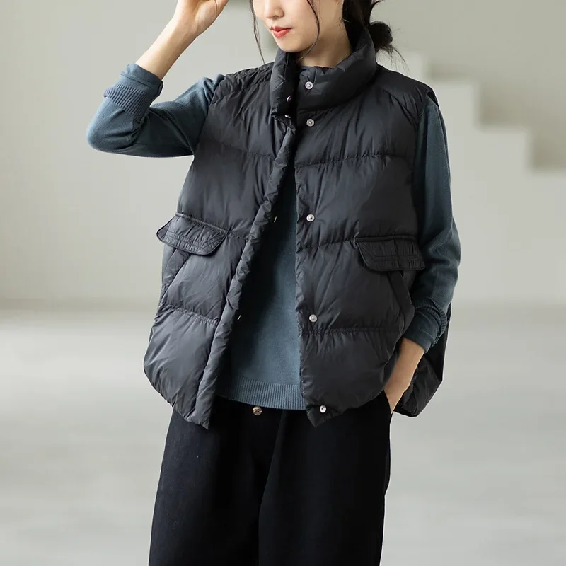 Down Vest Women's New Spring and Autumn Short White Duck Down Down Jacket Undershirt Undershirt Female Jacket Vest for Women