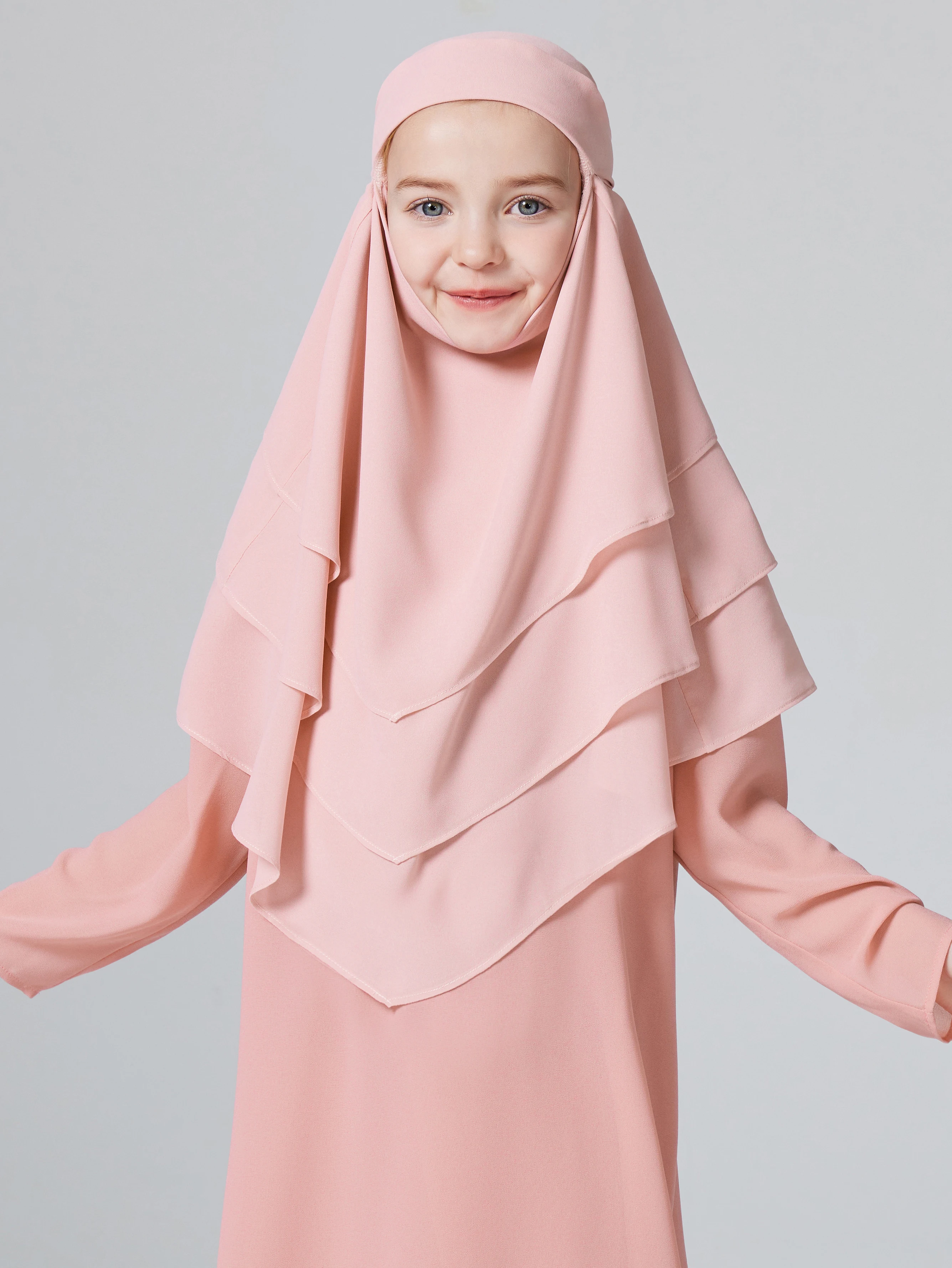 Muslism Ramadan kids khimar Girls Solid Layered Chiffon Hijab For Islam Party Pray Outdoor