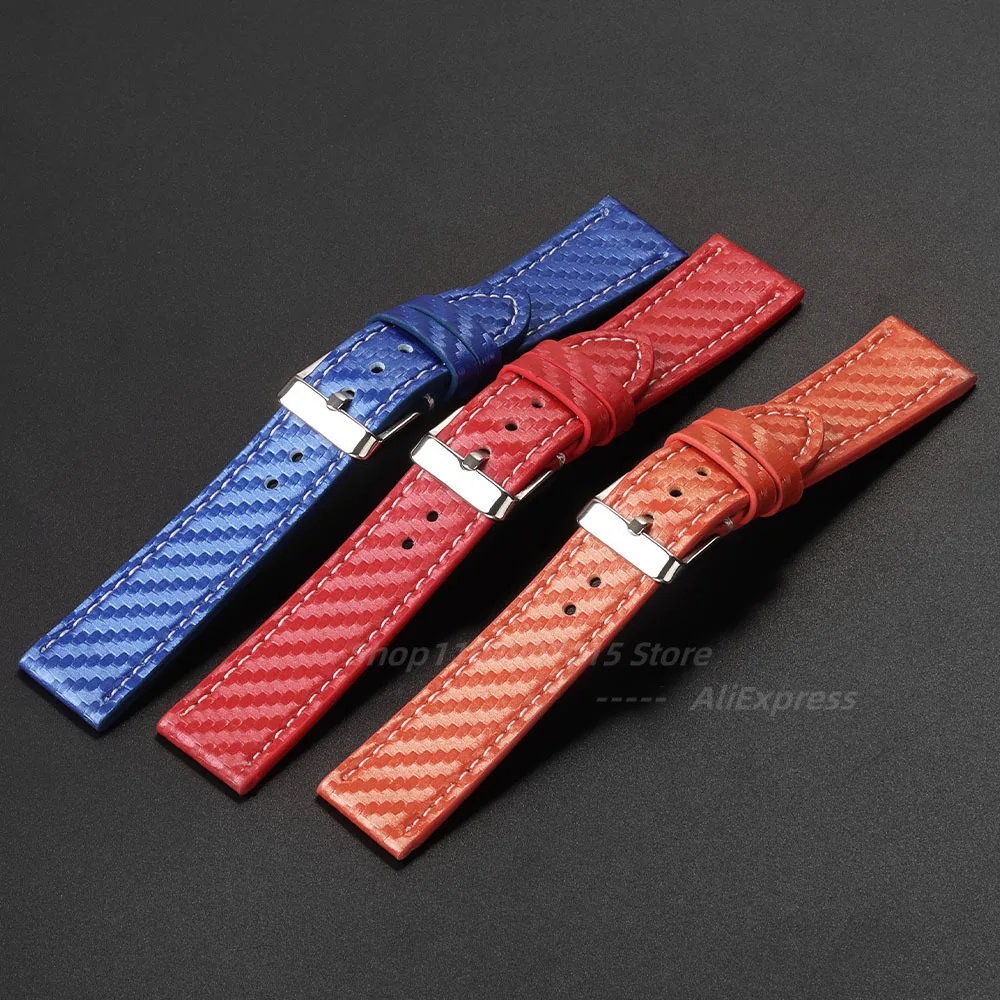Carbon Fiber Genuine Leather Watch Band with Carbonfiber Grain Bracelet