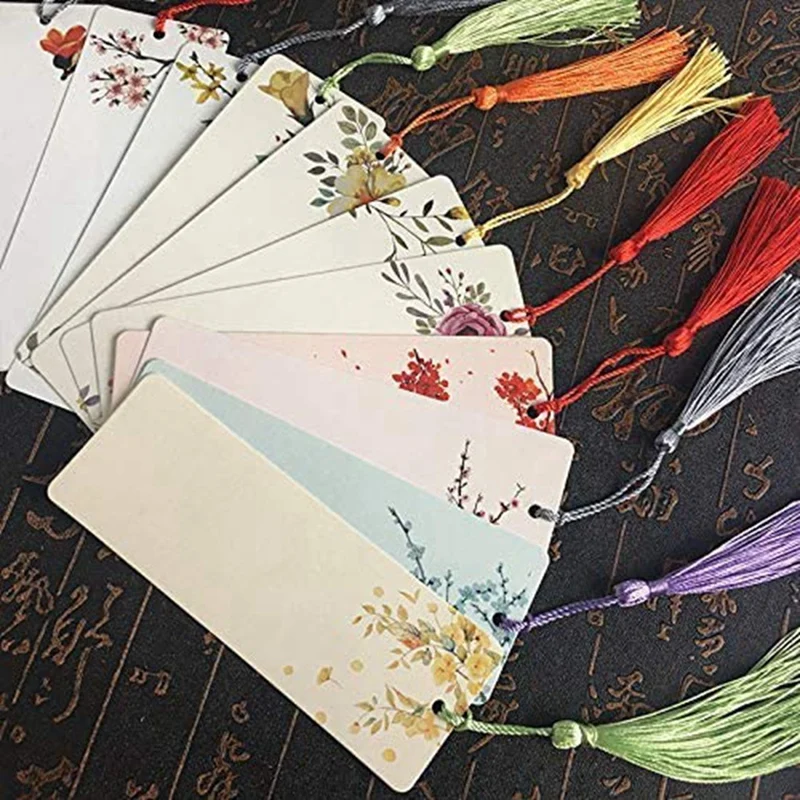 Paper Bookmarks with Tassel 12 pcs White + 12 pcs Brown 5.5 x 2 inch 24 Pieces Kraft Paper Cardstock Blank Bookmarks with 24 Pieces Colorful Tassels for DIY Projects and Gifts Tags 