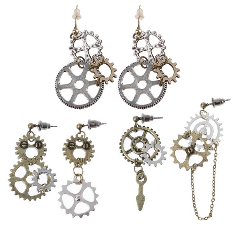 Women Steampunk Antique Gear Pendant Dangle Long Hook Earring 1 Pair dangle earrings pendant earrings long earrings