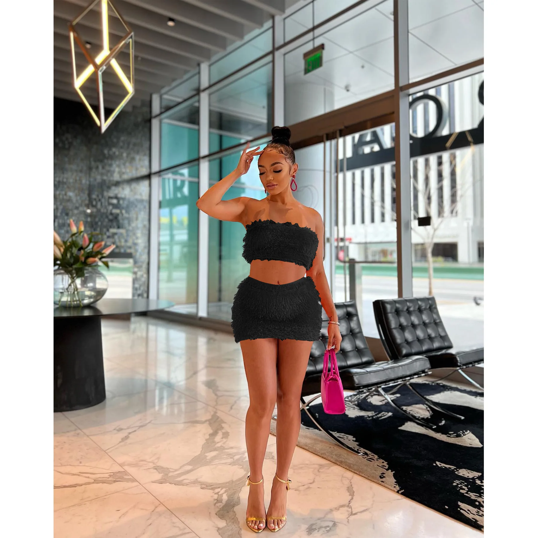Solid Color Two Peice Set For Women Evening y Party Club Matching solid-color-two-peice-set-for-women-evening-y-party-club-matching