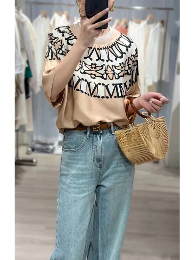 

Geometric Print Ladies T-shirt 2023 Summer New Loose Half-sleeved Women Pullover Casual Female Tops