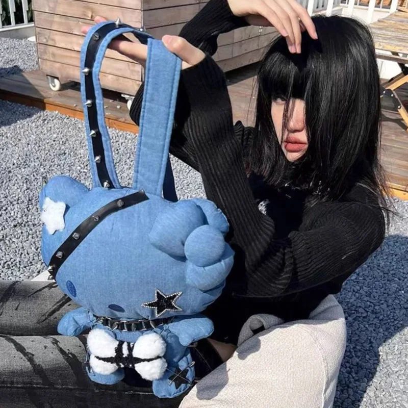 

HelloCat Denim Y2k Backpack 2024 Plush Bone Five Pointed Star Japan Shoulder Bag Korea Cute Subculture Girl Unisex Crossbody Bag