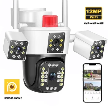 IPC360 HOME 6K 12MP 3 obiettivi 3 schermi Wifi PTZ telecamera esterna visione notturna a colori rilevamento del movimento telecamera di sicurezza audio bidirezionale 1
