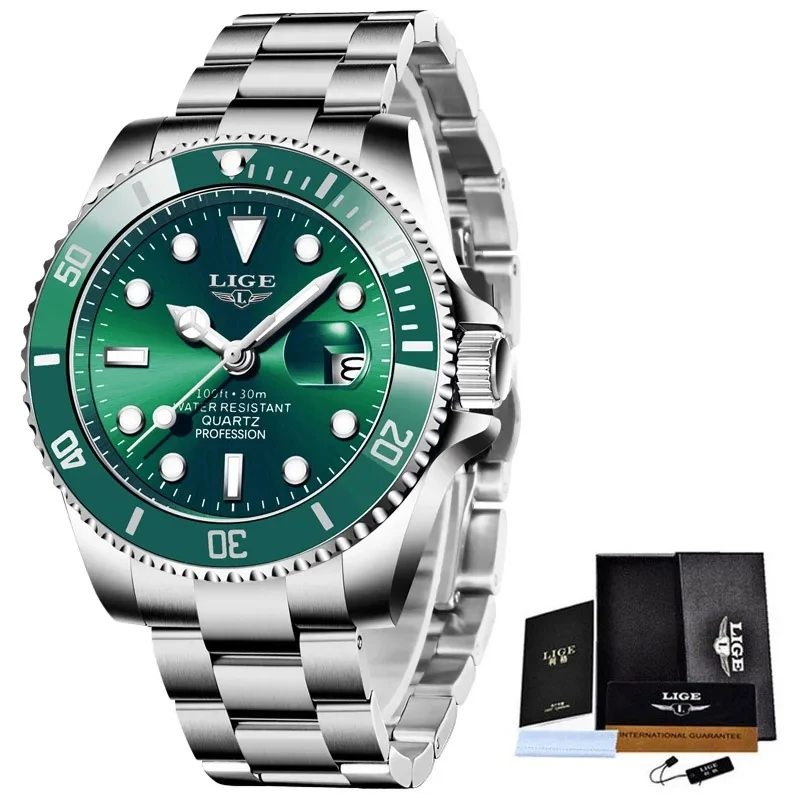 LIGE Top Brand Luxury Fashion Diver Watch Men 30ATM