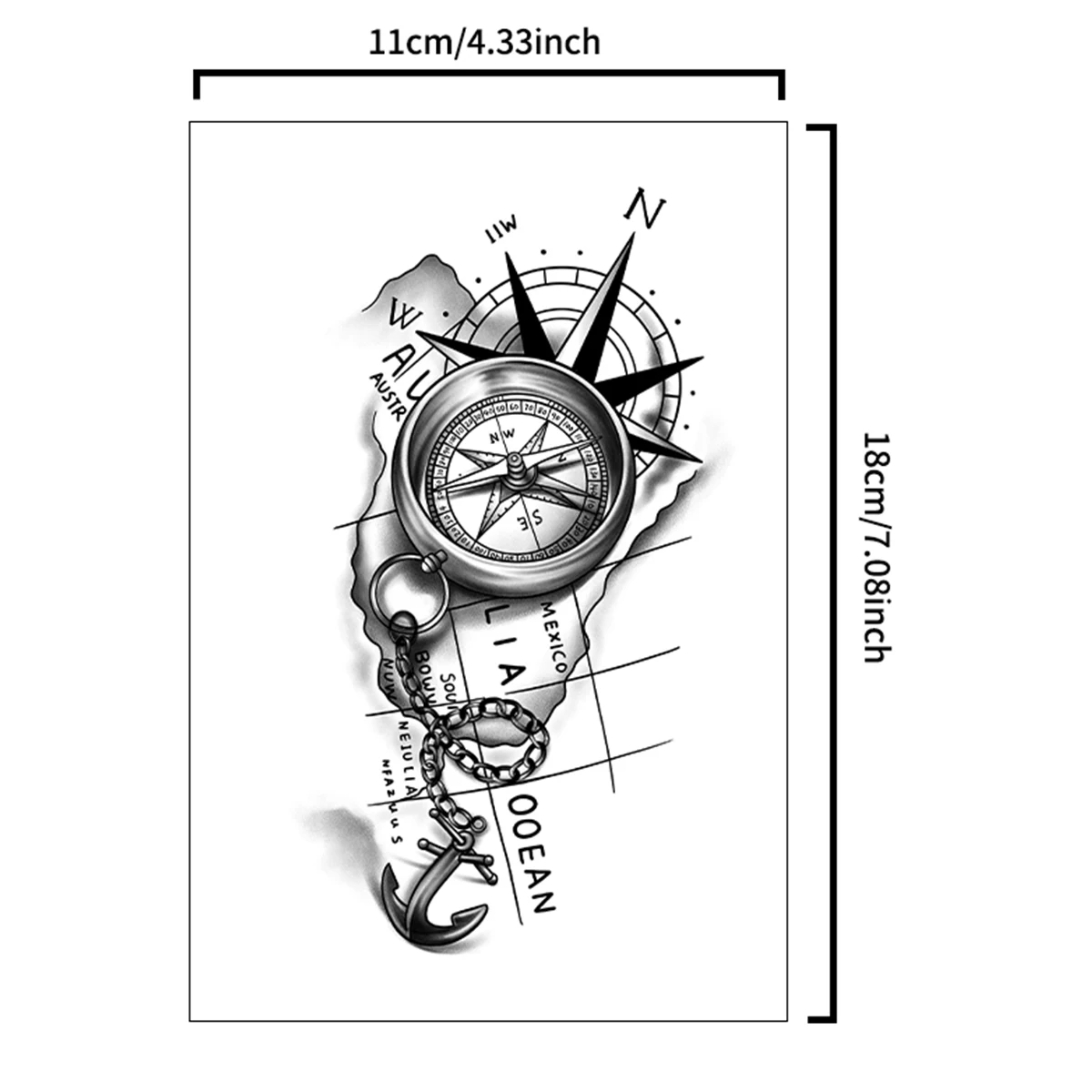 1Pc Compass and Anchor Nautical Waterproof Temporary Tattoo Stickers Long-lasting Waterproof for One to Two Weeks For Arm Leg