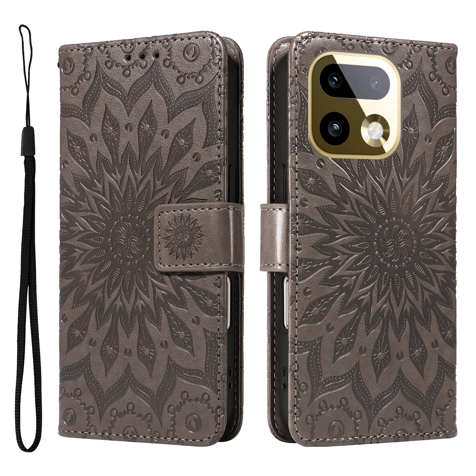 Embossed Mandala Design Leather Wallet Card Holder Flip Case
