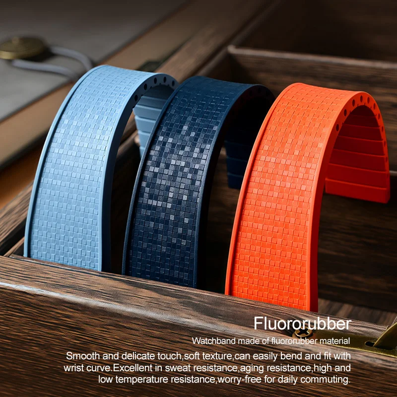 Fashionable Marseille Pattern Fluororubber Smartwatch Strap - Men's High-End Watch Accessory