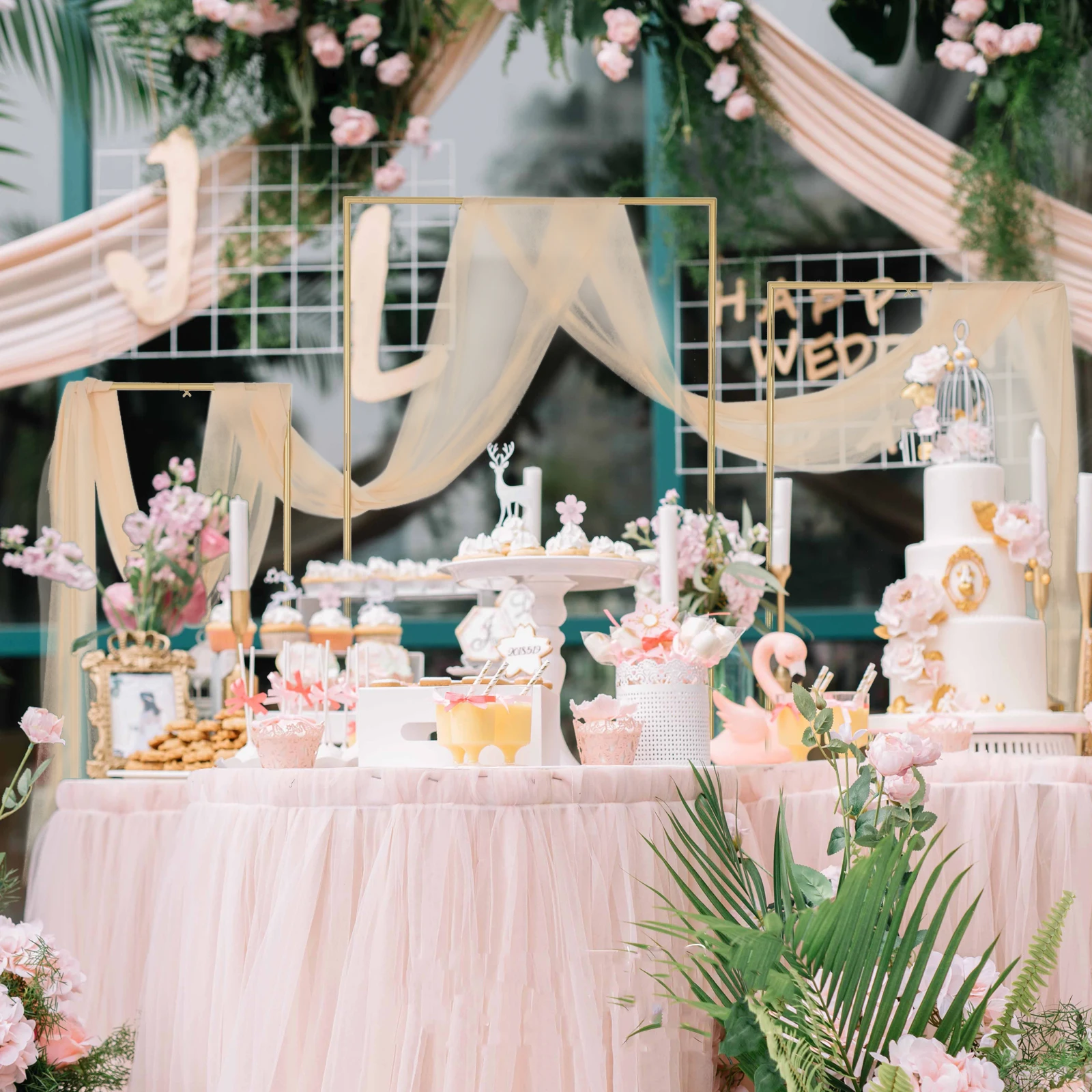 3 Sets Square Wedding Arch Backdrop Stand for Wedding Ceremony (6.6FT,5.9FT,4.9FT)