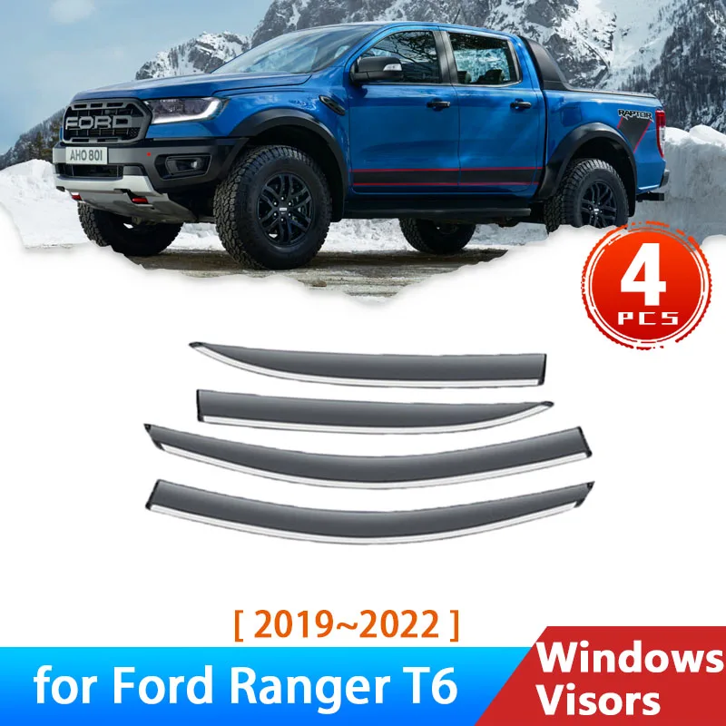 

Дефлекторы для Ford Ranger T6 P375 Arquus Trigger VT4 2019 ~ 2022, аксессуары для боковых окон автомобиля, защитные накладки для бровей Rain 2020 2021
