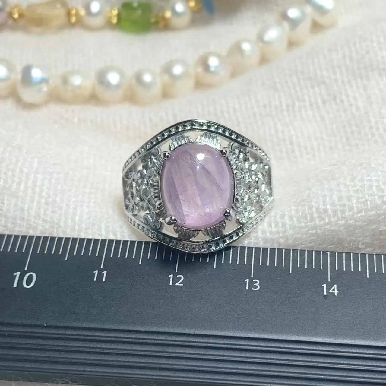 Natural Kunzite Ring Oval Stone Female Handmade Rings Fine Jewelry for Women Gift Elegant Design Luxury vintage style