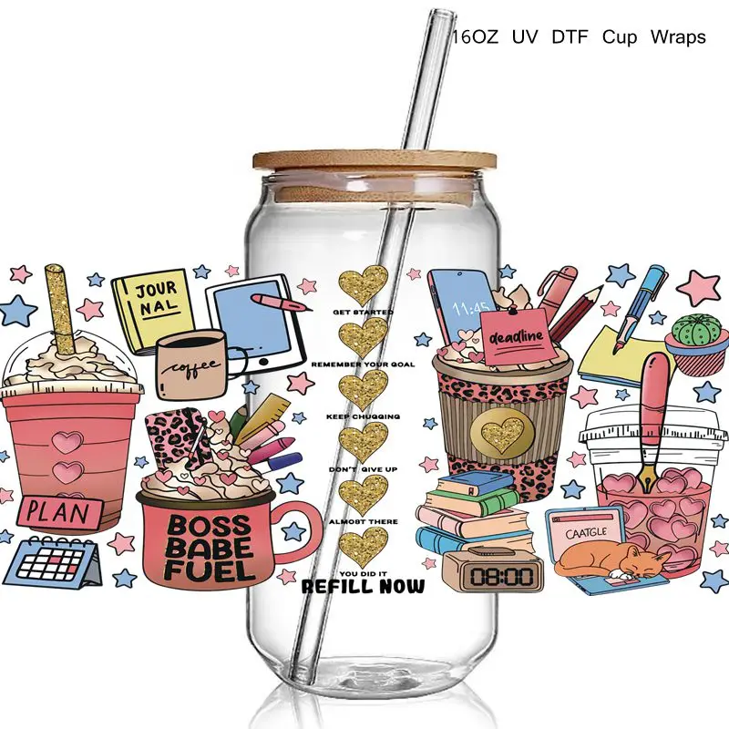 Beverage Bottle Wrap Transfer 13+ Fashion Leopord Lady Design print 3D UV DTF Cup Wraps stickers Same Bch Different Day Wraps for 16oz Libbey Glass Can
