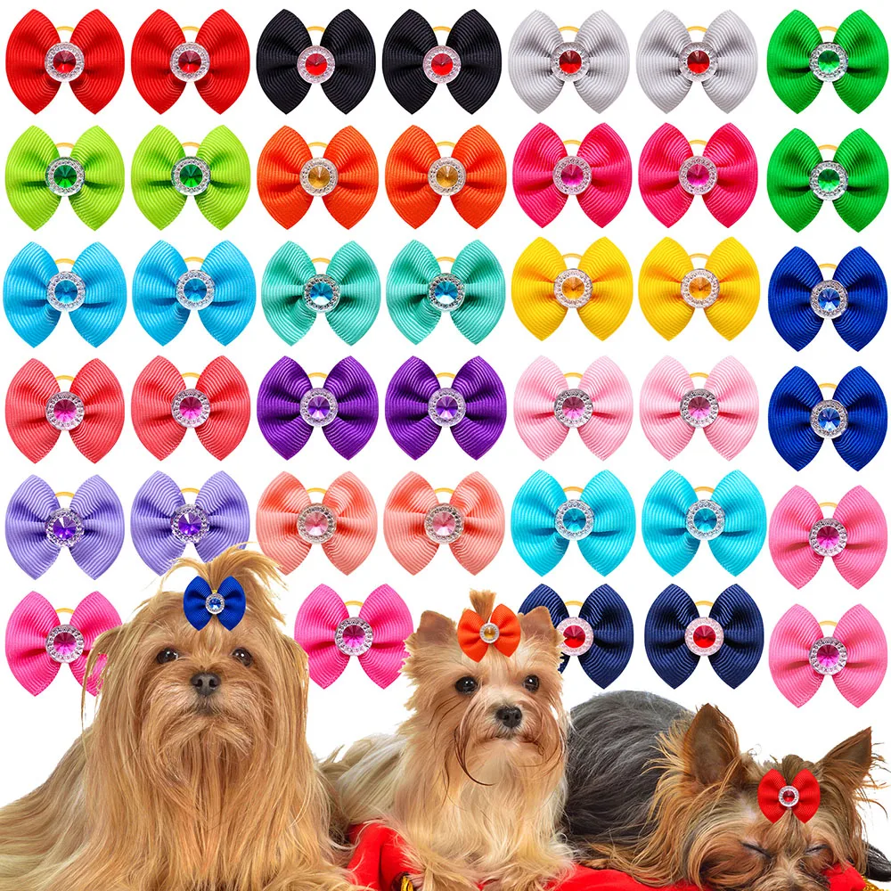 

100PS Dog Hair Bows Solid Diamond Small Dog Bows For Dogs Pets Hair Accessories Pet Dog Grooming Bows Dogs Grooming Accessories