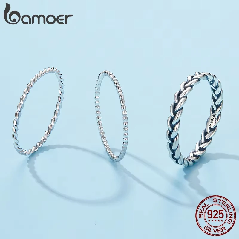 BAMOER  꼬임 밴드 링 스택형 크로스 영원 반지 여성용 미니멀리스트 레트로 파티 선물