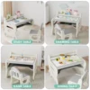Kids Drawing Table and Chair Set with Pens & Blackboard Eraser Toddlers Art Activity Table Set, Gray & White 6