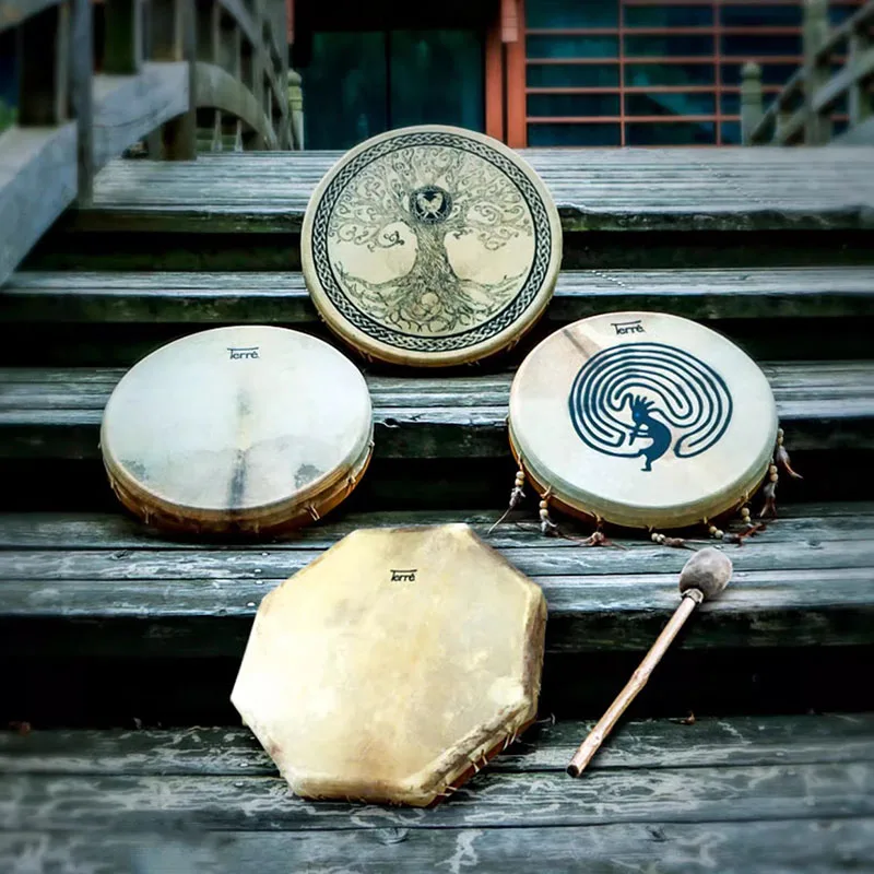 Goatskin Shaman Drum Sound Therapy Hand Drum Yoga Meditation Healing Percussion Musical Instrument Professional Frame Drums