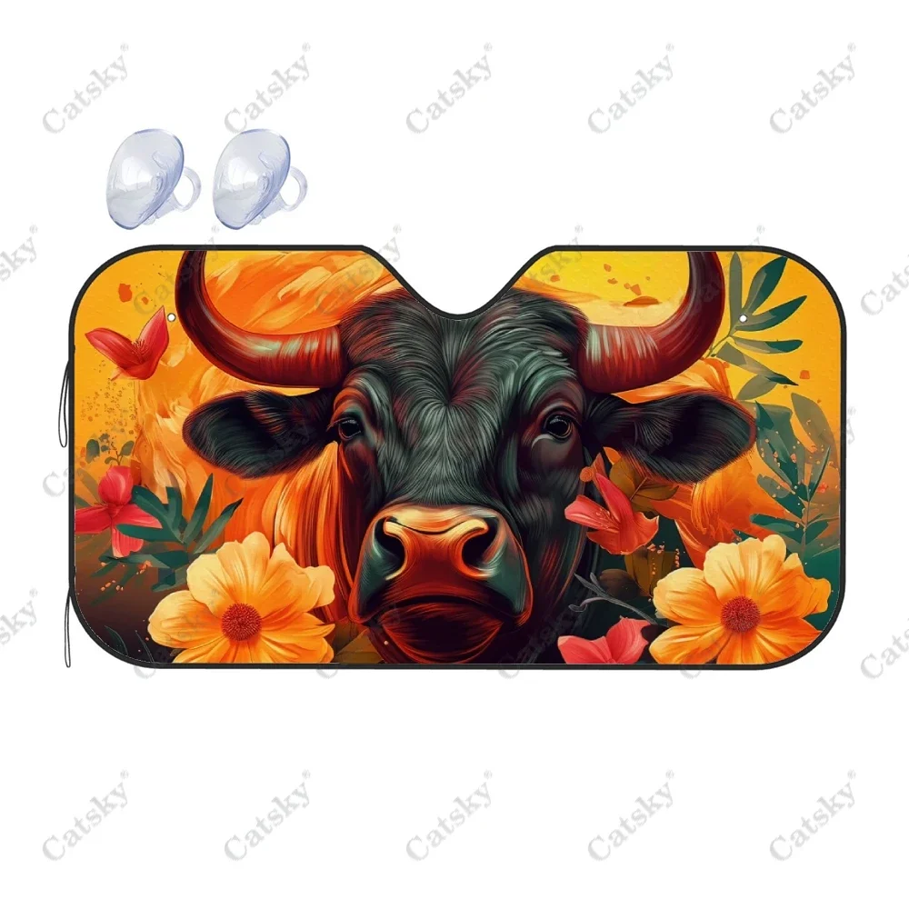 

Universal Car Windshield Sunshade,Animal Wildlife Buffalo Cow Sun Shield Protector Foldable Sun Visor Covers Car Accessories
