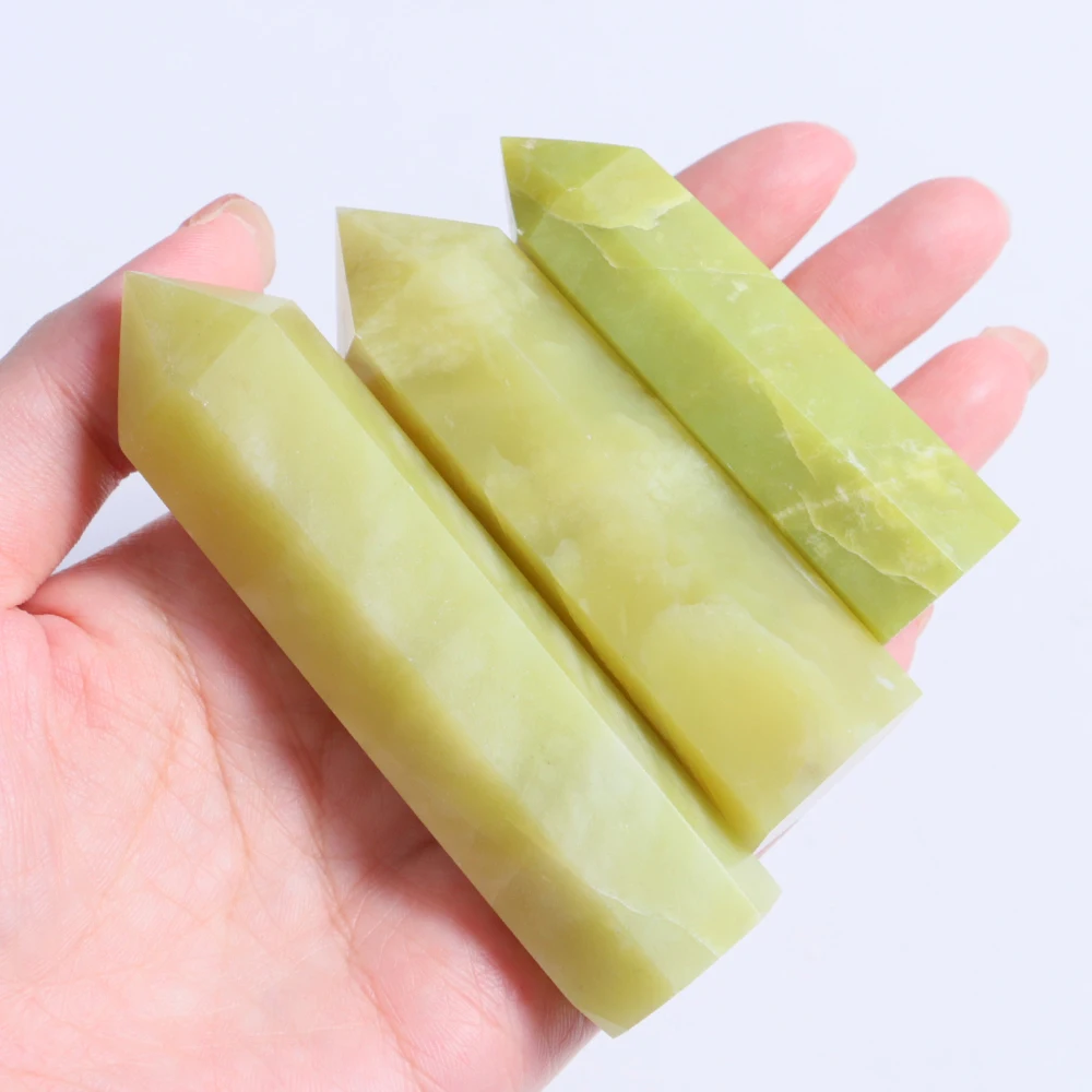 

Mineraali Natural Green Jade Xiuyu Obelisk Healing Crystal Quartzs Tower Reiki Energy Hexagonal Wand Point Stones Home Ornaments