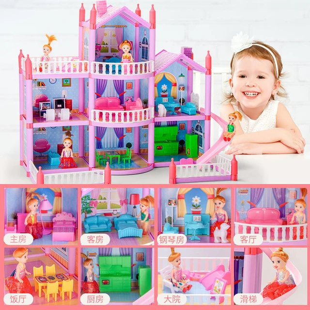 Princess Big Villa DIY Dollhouse Doll House Castle DIY Dollhouse Assembled  Set Pretend Play Toys Birthday Gifts - AliExpress