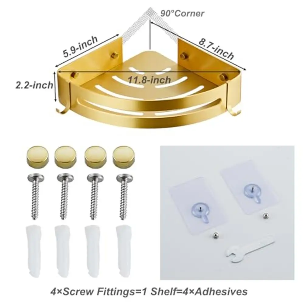Brushed Gold 2-Pack Bathroom Shelves Shower Corner Caddy Organizer Rust Resistant Aluminum Construction Easy Install Adhesive or 2