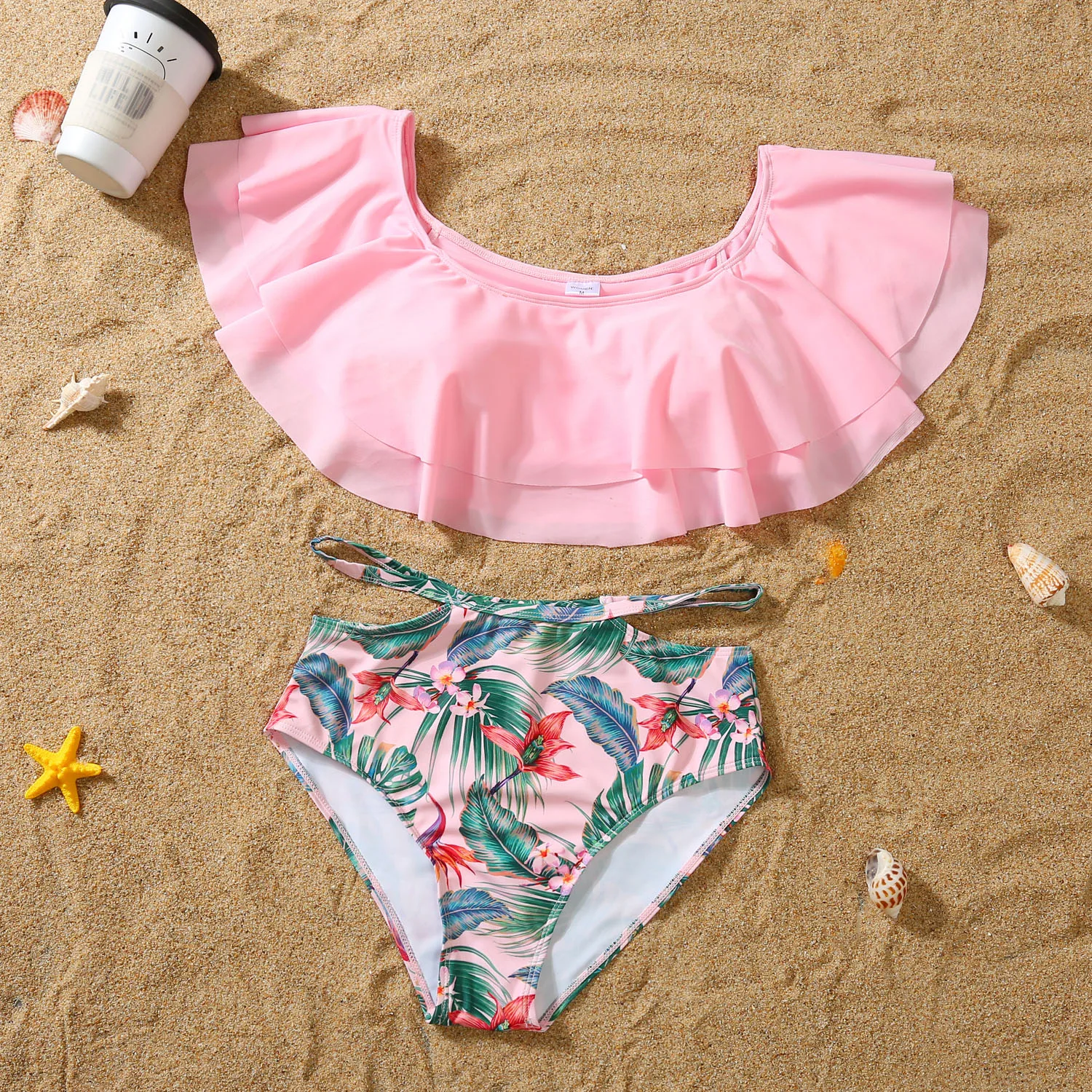 Summer Mommy and Daddy Son Daughter Clothes Clothing Bikini Sandbeach Swimsuit Family Matching Outfits Leaf Printing Swimwear 6