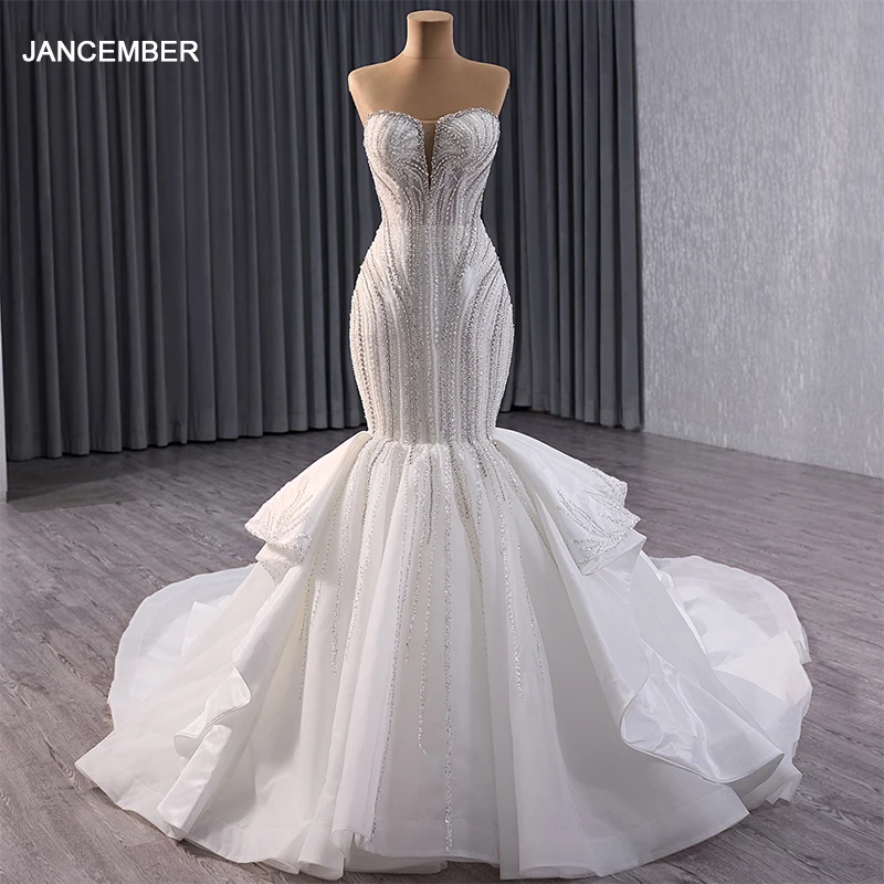 

Jancember First-rate Promotion Women's Long Dress For Wedding Ball Gown Strapless Sequins Strapless vestido de novia RSM241034