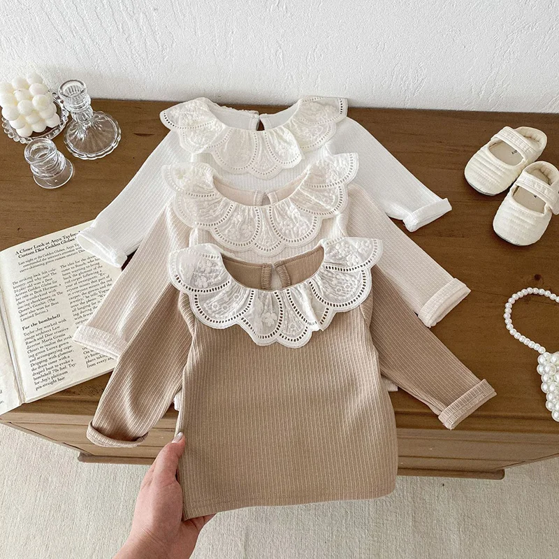 Autumn Baby Girl Clothes Ruffle Collar Tops Newborn Long Sleeve T-Shirt Infant Bottoming Shirt Spring Toddler Blouse 0-24M baby t shirts,baby girls blouse