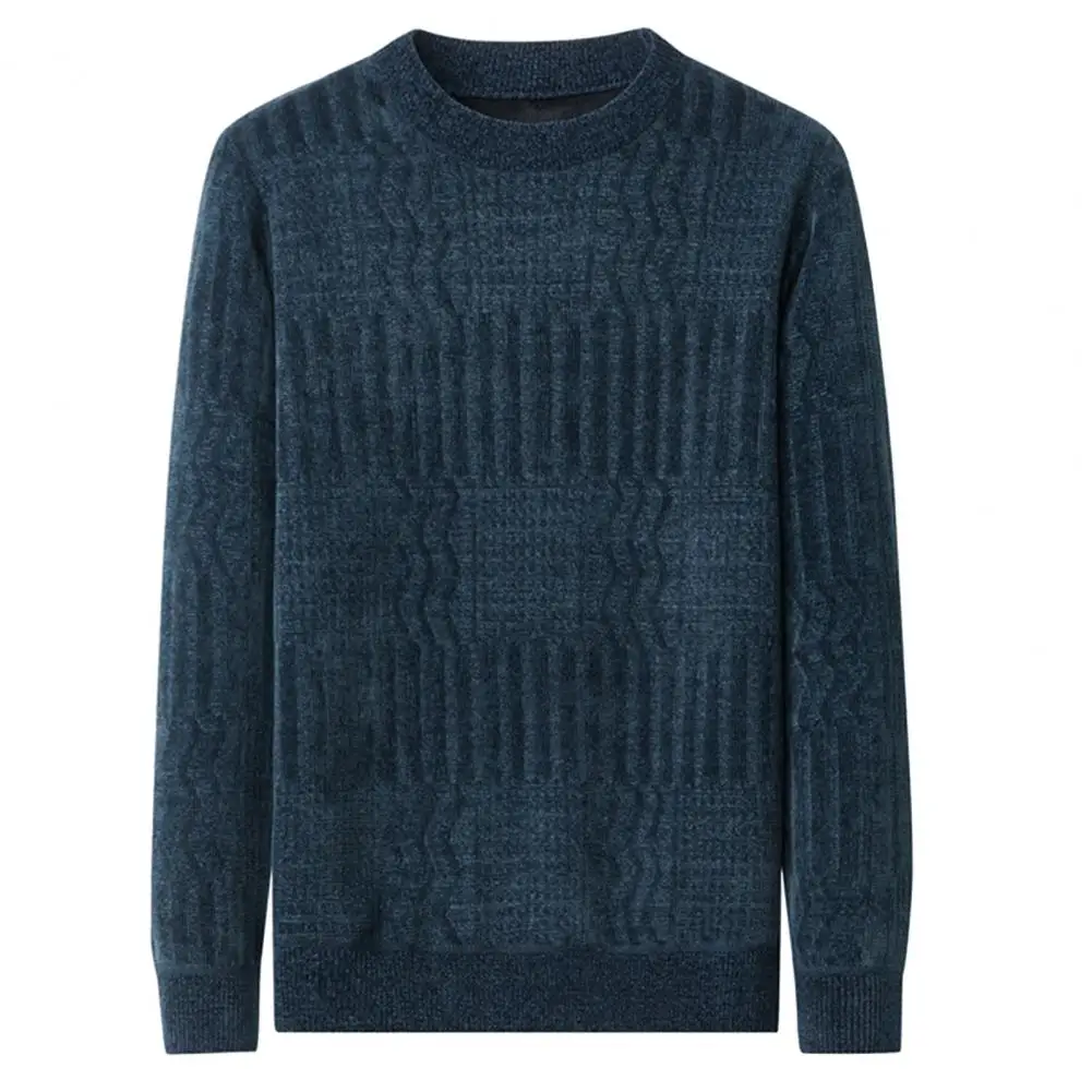 

Winter Sweater Men's Thick Knitted Round Neck Sweater for Fall/winter Long Sleeve Solid Color Plus Size Pullover with Mid Length