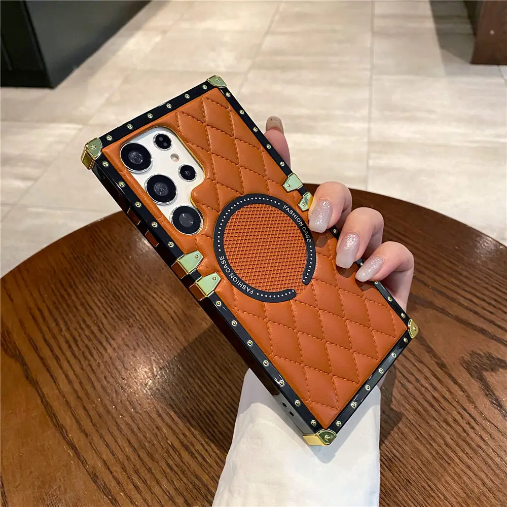 Wireless Charging Case For Samsung Galaxy S23 S22 S21 Note 20 Ultra A12 A13 A14 A54 A33 A53 A72 A52 3D Rhombic PU_voghion.com