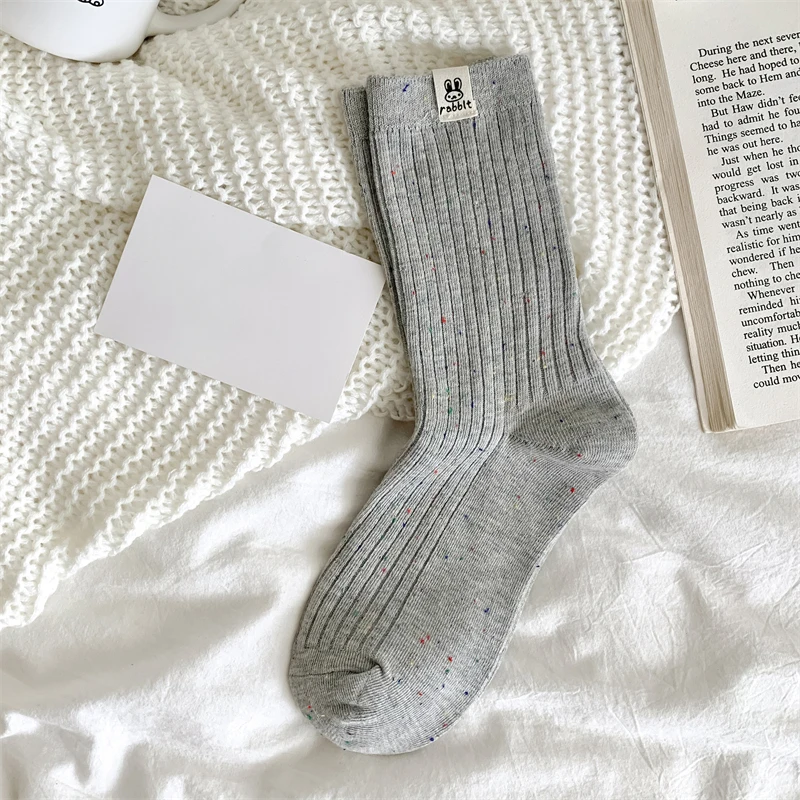 Trendy Korean-Style Women's Cartoon Dots Crew Socks - Comfortable, Breathable, and Colorfully Warm