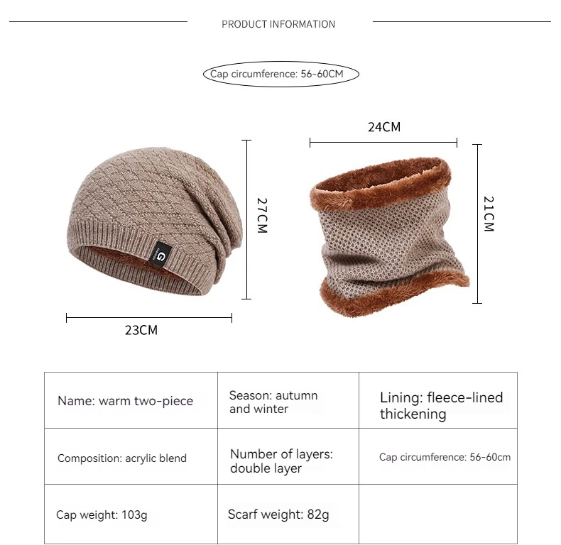 Charmingjolly Winter Hat Scarf Set Man Women Fashion Knitted Fleece Hat Beanie Warm Thickened Ear Protection Acrylic Snood Scarf Bonnets Set Free Shipping