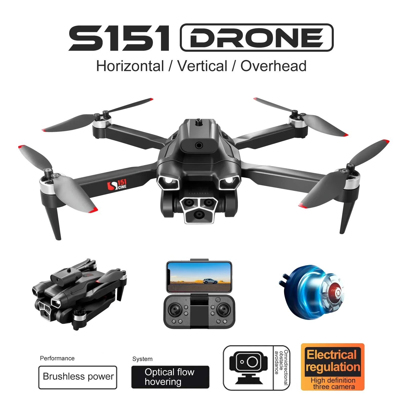 Description Picture 5 of itemS151 remote-controlled optical flow brushless unmanned aerial vehicle with three cameras four axes obstacle avoidance drone