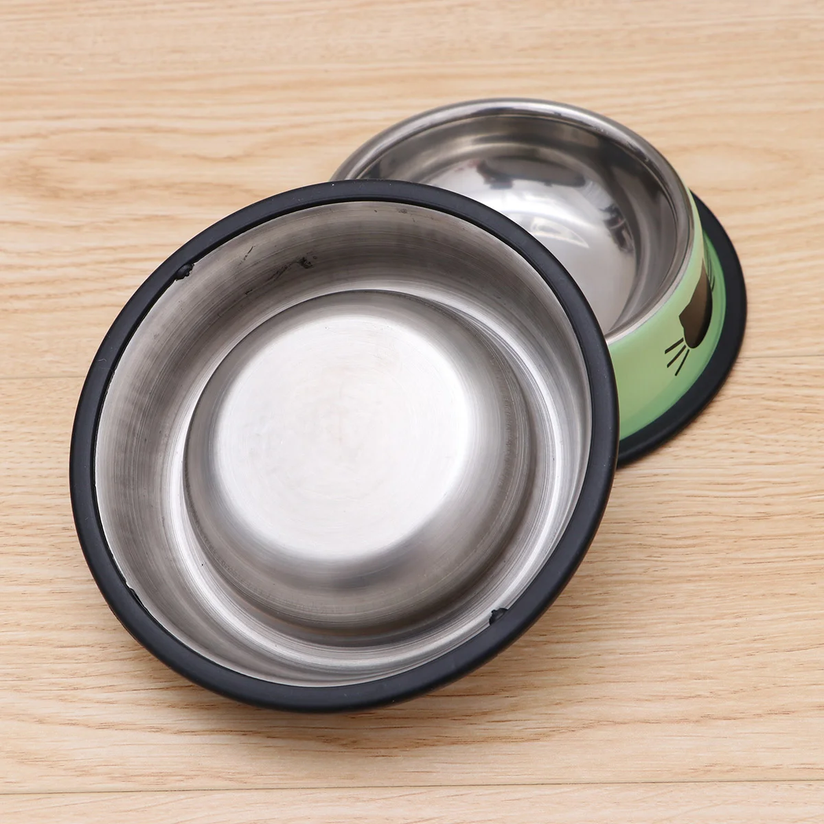 

2Pc Stainless Steel Cat Bowl for Dish Water Dog Food Bowl Pet Kitten Cat Feeder (Grey and Green)