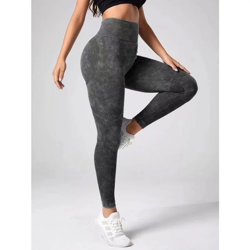 Hollow Out Leggings Women Seamless Slim Tights Frosted Water Washing Fitness Pants High Waist Hip Liftting Stretchy Yoga Pants 2