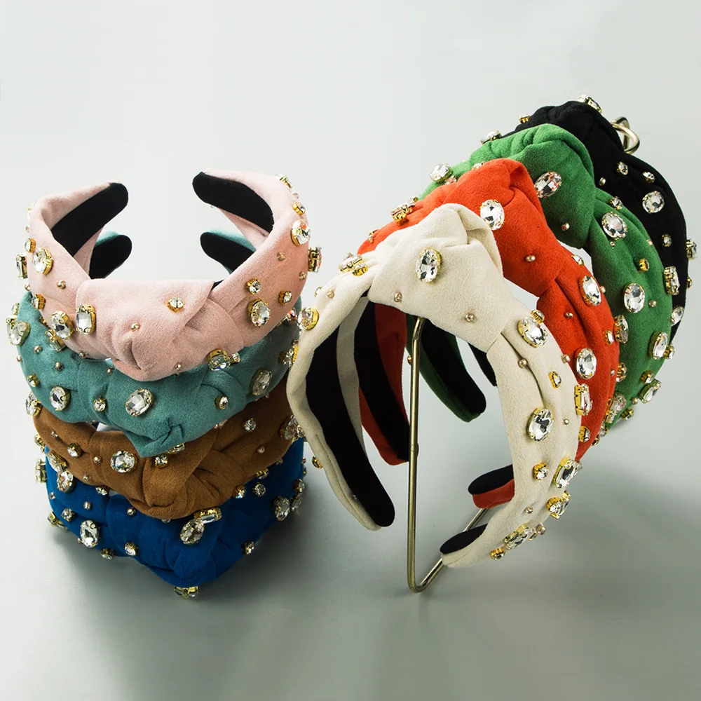 European and American Retro New Heavy Industry Hand-Stitched Glass Drill Hairband Luxury Fashion Banquet Hair Accessories