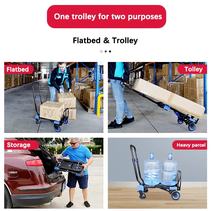 150kg Heavy Folding Retractable Trolley Luggage Handling Pull Cargo Trailer with Wheels Home Grocery Handcart Trolley