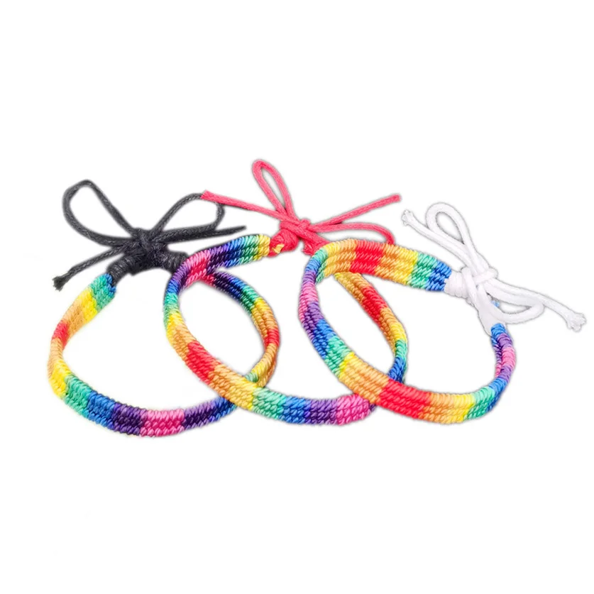 

100 Pieces LGBT Rainbow Rope Bracelets For Couple Pride Gay Women Men Handmade Woven Braided String Friendship Jewelry Gift