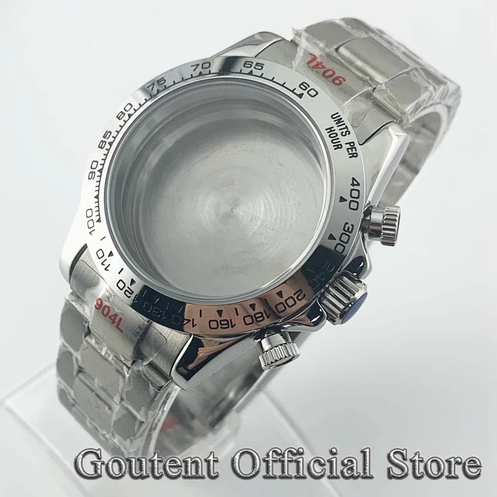 Goutent 39Mm Argento Zaffiro Cristallo Cassa Dell'Orologio Al Quarzo Misura Vk63 Vk64 Movimento Argento Lunetta Inserto Movimento Accessori Per Orolog