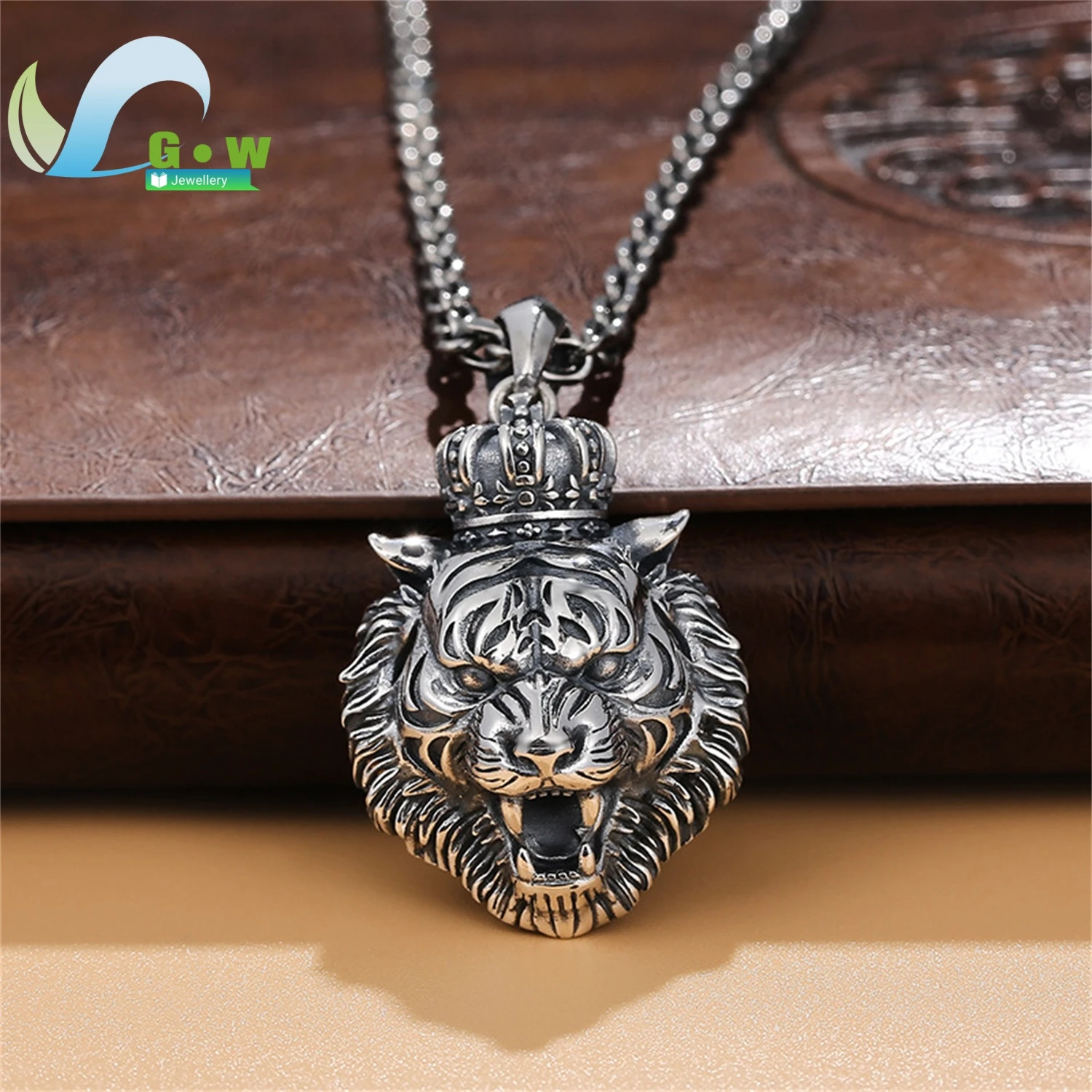 925 Sterling Silver White Tiger Zodiac Pendant Necklace for Men Hip Hop Vintage  Jewelry Gift Unique Handmade Craft Accessory