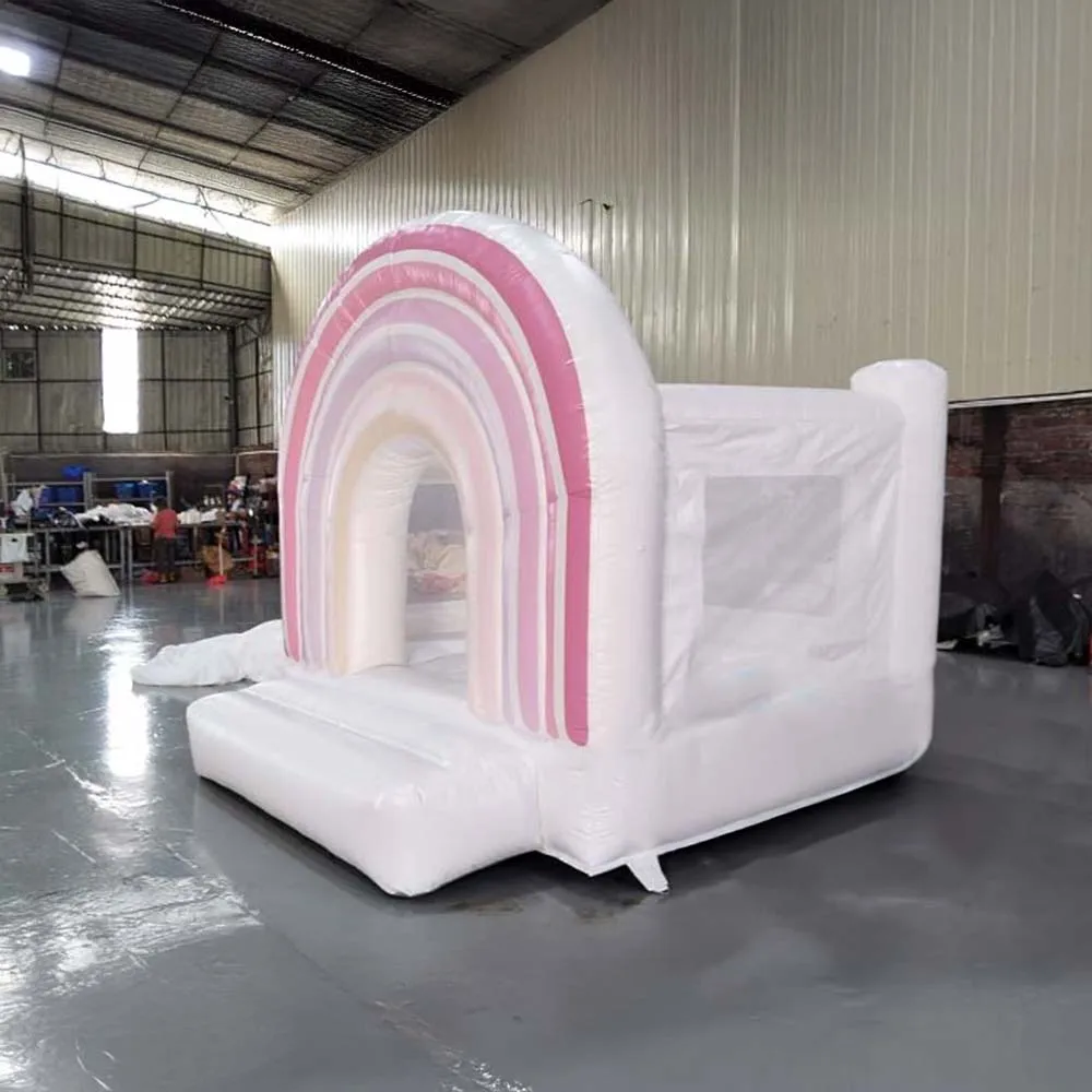 Rainbow Bounce House Inflatable Castle with Slide for Kids, Indoor Outdoor Cloud Bouncy House for Backyard Birthday Party