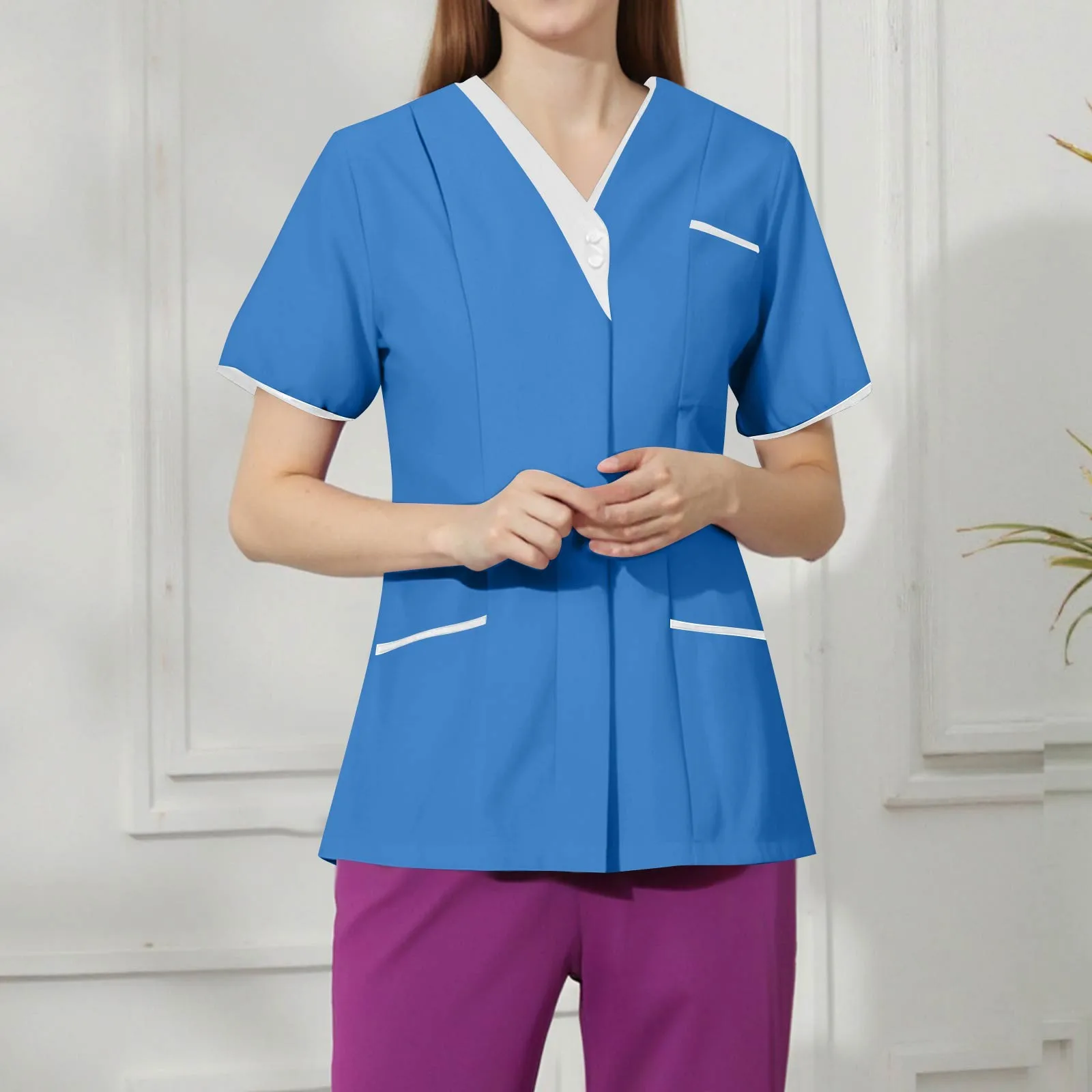 Ropa de trabajo clínica, uniforme de enfermera médica, Top de manga corta, ropa de médico, blusa médica de Color sólido,