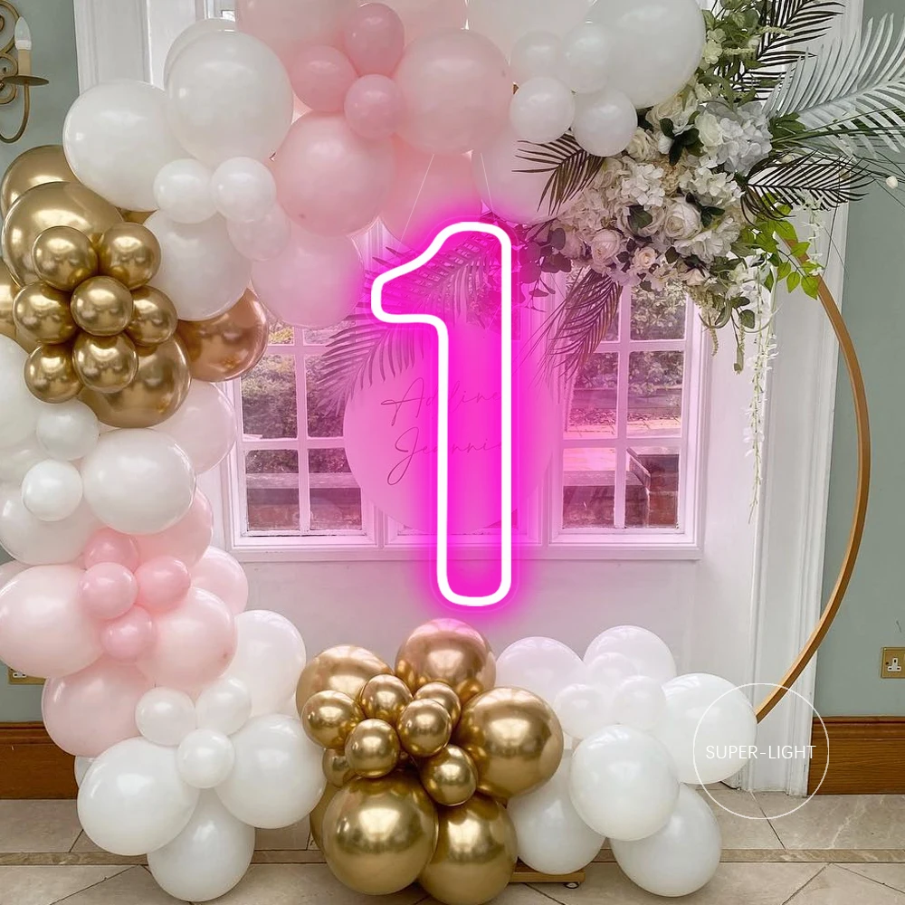 Led Number 1 Neon Signs With Base Custom Light Up Signs For Birthday  Wedding Party Decor First Birthday Numbers Lamp Kids Gift - Night Lights -  AliExpress