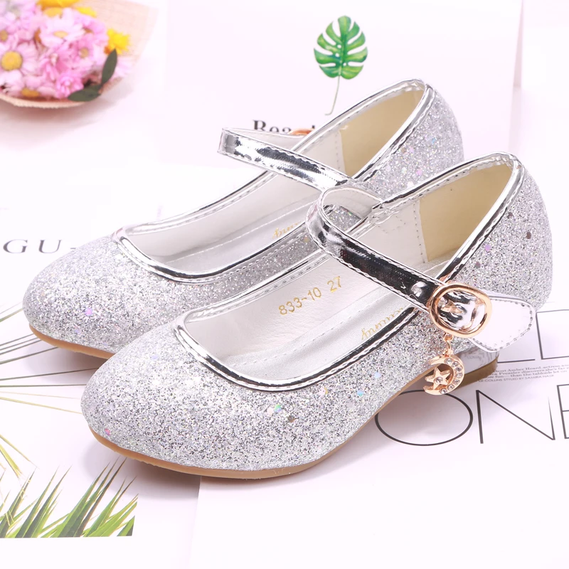 Mudipanda Girl High Heels Pink Sandals Children's Purple Blue Princess Shoes Sequin Students Dance Shoes Size 27-37 Kids Sandal