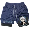Anime 2 In 1 Compression Shorts Gojo Satoru Print Performance Sportswear Men Training Workout Male Fitness Sport Shorts 3