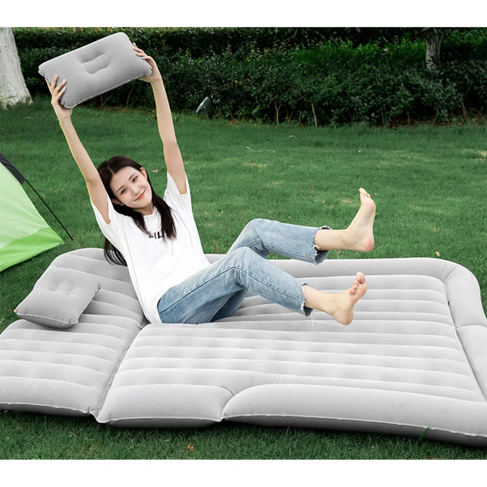 Inflatable Air Bed Ultra-soft Flocking Environmental Fabric Car Inflatable Bed Air Cushion Travel Portable Comfortable Mattress PVC