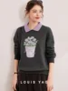 LOUIS YAO 2024 Winter Color Blocked Collar with Thick Velvet Printed Bead Embroidered Micro Elastic Loose Women's Hoodie 1