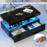 Table basse moderne Fangange avec rangement pour le salon, table centrale rectangulaire avec 2 tiroirs, 104x53x46cm, blanc/noir 7