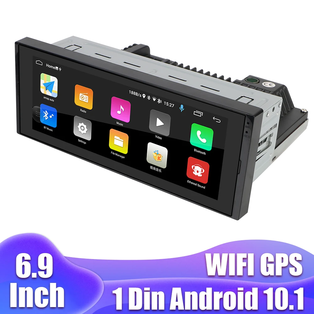 

FM Receiver Hands-free GPS Bluetooth WiFi 6.9 Inch Audio Video Car Radio MP5 Player Android 10.1 1 Din IPS Screen